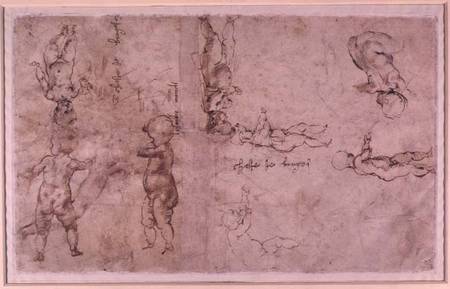 W.4v Page of sketches of babies or cherubs a Michelangelo Buonarroti