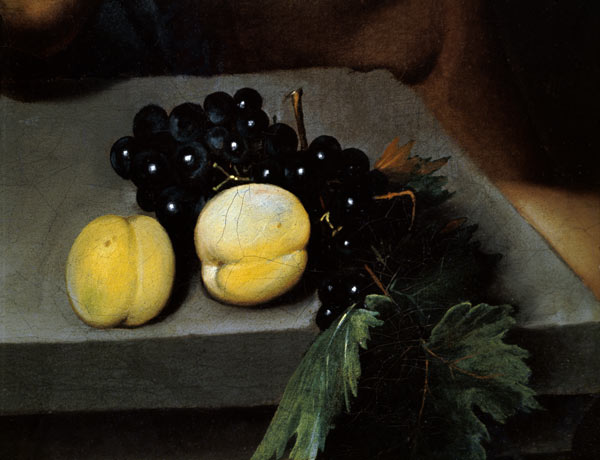 The Sick Bacchus, detail of peaches and grapes a Michelangelo Caravaggio