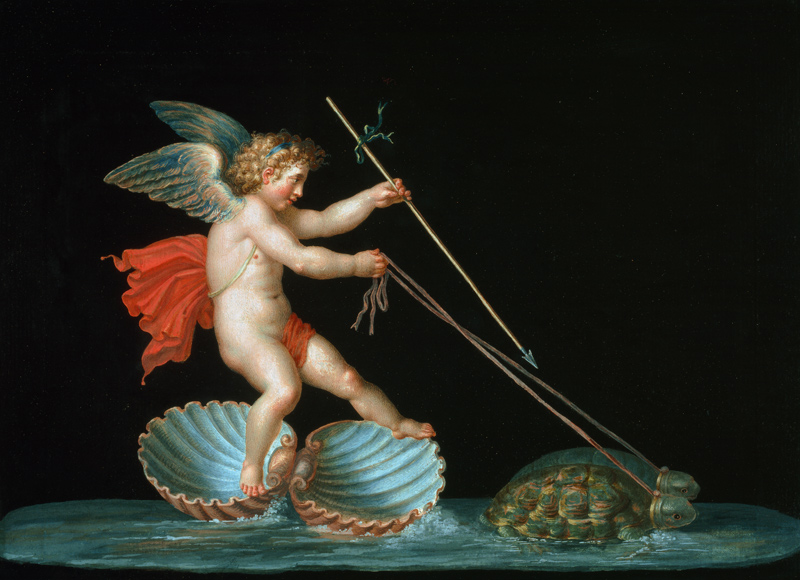 Cupid being led by Tortoises a Michelangelo Maestri