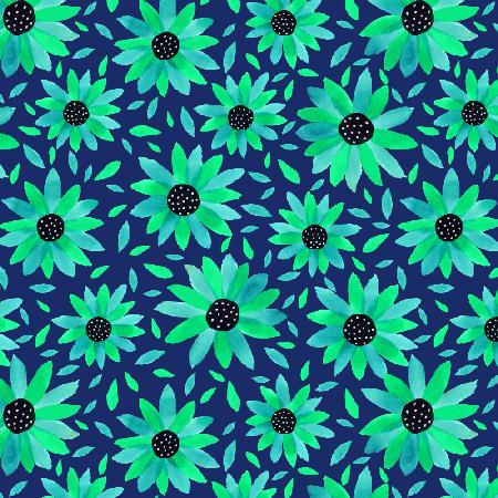 Floral Polka Dot Center Turquoise On Navy