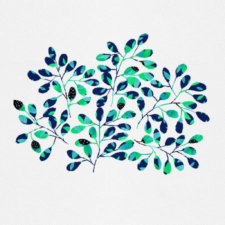 Polka Dot Leaf Sprig Blue Green