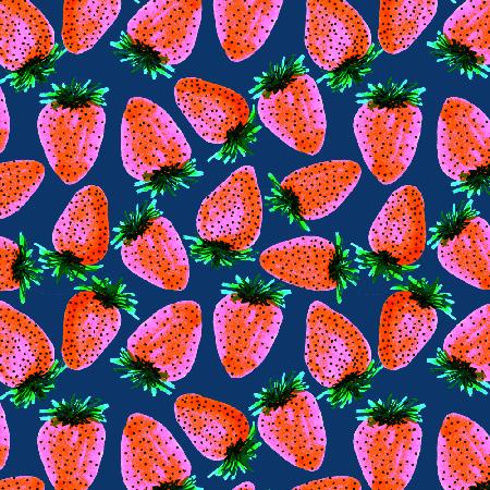 Red Lavender On Navy Strawberries Fruit
