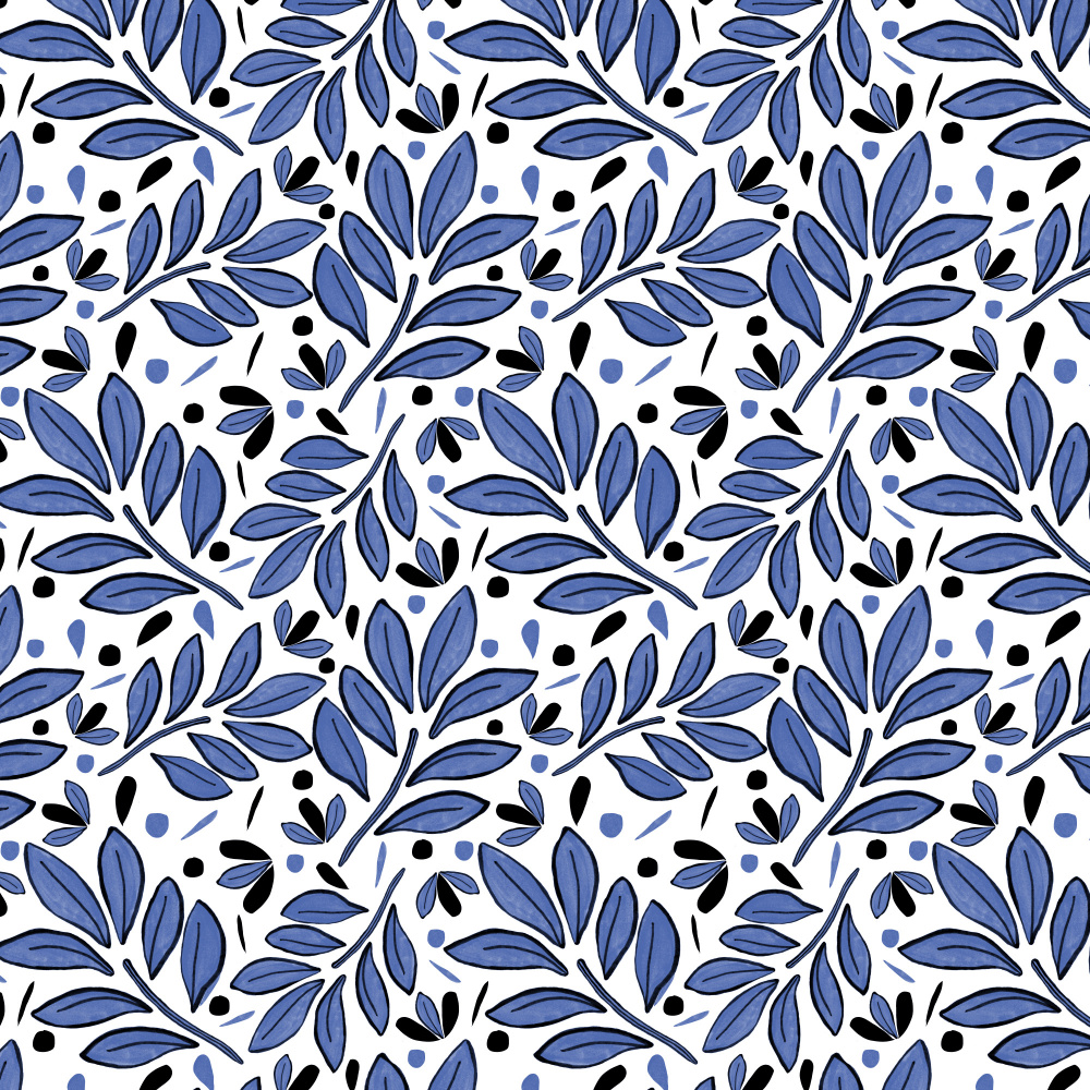 Lushy Leaves Olive Navy Blue a Michele Channell