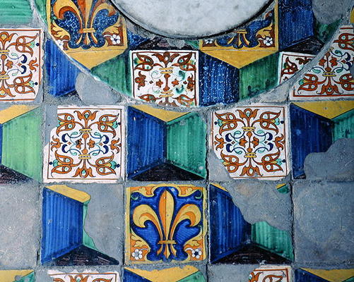 Detail of floor tiles from the cellar of the Villa Medicea de Careggi (ceramic) a Michelozzo  di Bartolommeo