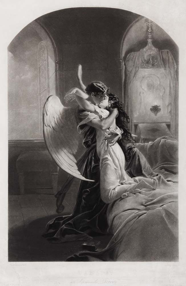 Tamara and Demon. Illustration to the poem "The Demon" by Mikhail Lermontov a Mihaly von Zichy