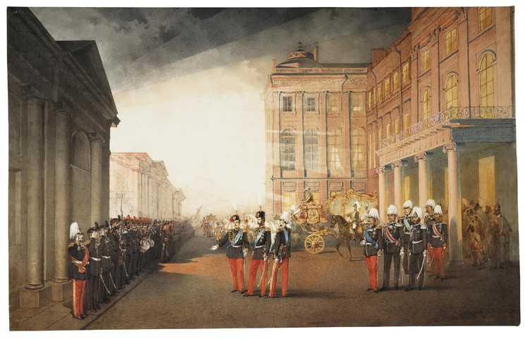 Parade in front of the Anichkov Palace in Petersburg a Mihaly von Zichy