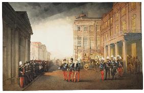 Parade in front of the Anichkov Palace in Petersburg
