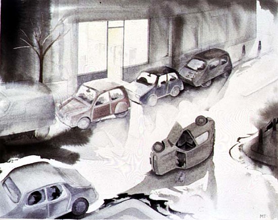 Dead Car Outside the Launderette, 1998 (w/c on paper)  a Miles  Thistlethwaite