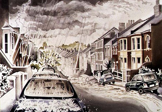 Sudden Downpour in NW5 District, 1998 (w/c on paper)  a Miles  Thistlethwaite