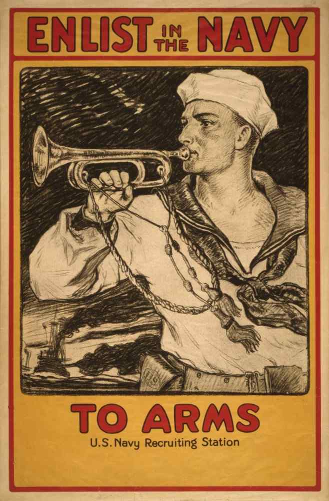 Sailor Playing Bugle, Enlist in the Navy, World War I Recruitment Poster, USA a Milton Herbert Bancroft