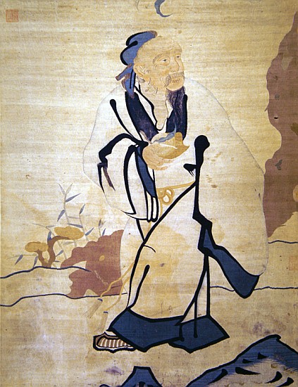 Detail of an immortal holding a peach (silk) a Ming Dynasty Chinese School