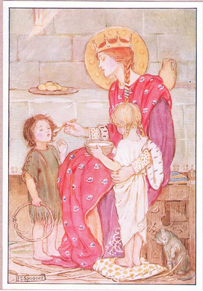 One by one she fed each little orphan with her own golden spoon lithograph a Minnie Didbin Spooner