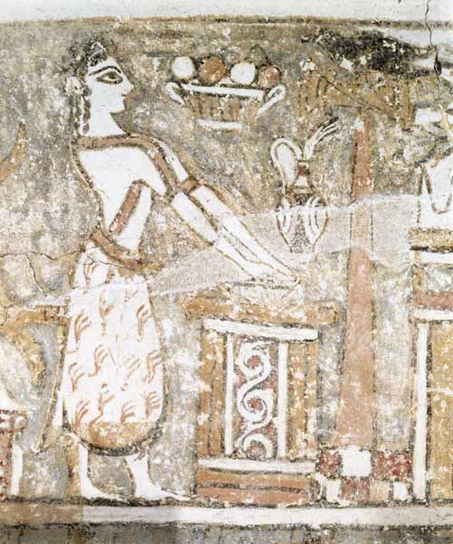 Priestess at an altar, detail from a sarcophagus from a tomb at Ayia Triada, Crete, Late  Period a Minoan