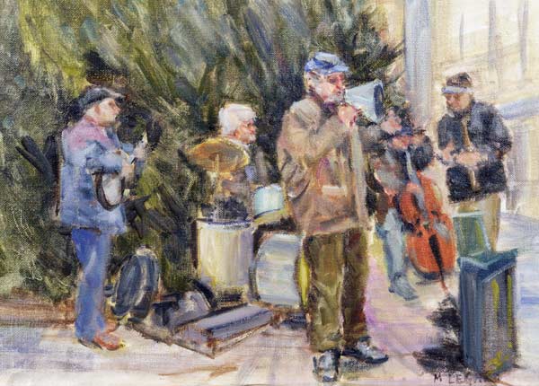 Jazz Buskers, Prague (oil on canvas)  a Miranda  Legard