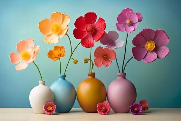 3D Blumen in Blumenvasen, Stillleben, Bunt, Modern, minimalistisch a Miro May