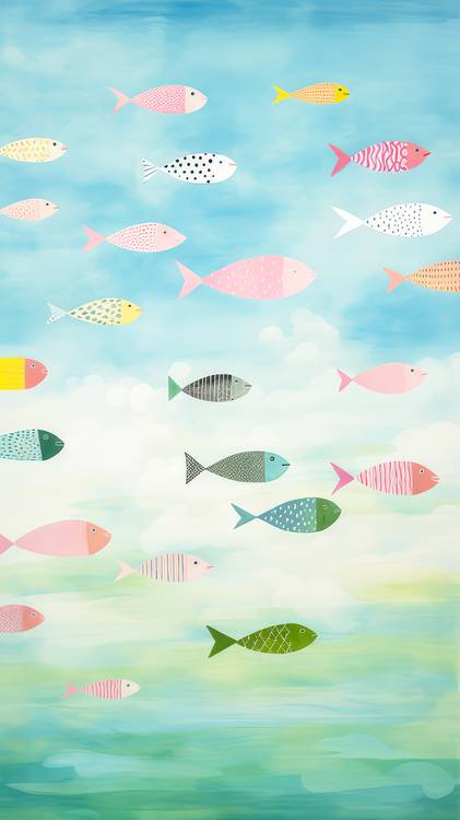 Bunte Aquarelle mit Fischen im Ocean. Minimalistisch, Digital a Miro May