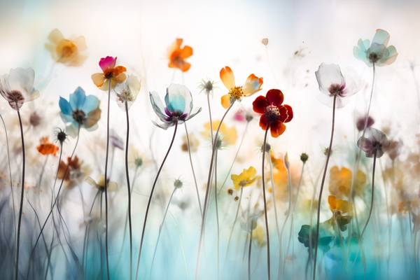 Bunte Blumenwiese, Bunte Blumen, verträumt, minimalistisch a Miro May