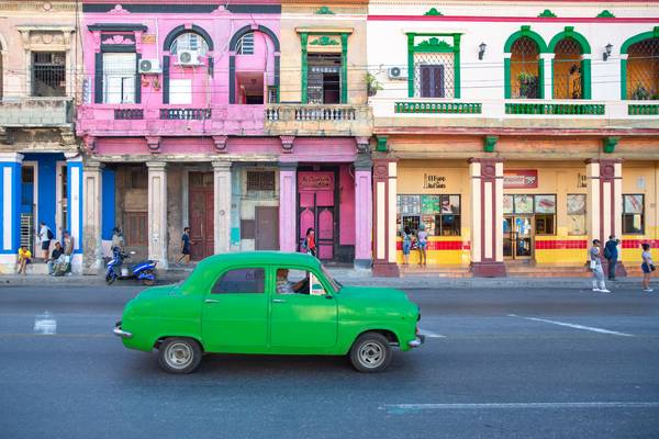 Green Oldtimer in Old Havana, Cuba. Street in Havanna, Kuba. a Miro May