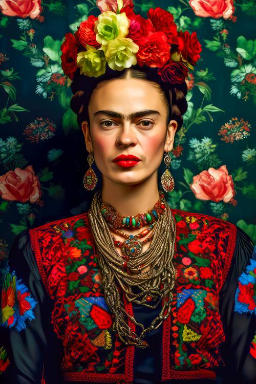 Porträt von Frida Kahlo in einem bunten Kleid  a Miro May