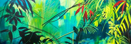 Ein digitales Gemälde mit tropischer Flora. Pflanzen im Regenwald