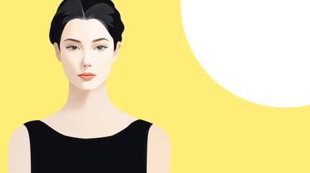Ein minimalistisches Porträt einer Frau in einem schwarzen Top, vor einem strahlenden gelben Hinterg