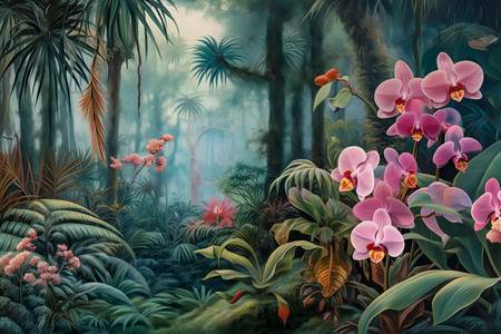 Pinke Orchideen, Tropischer Regenwald, Blumen im Regenwald, Jungle, Traumhafte Natur