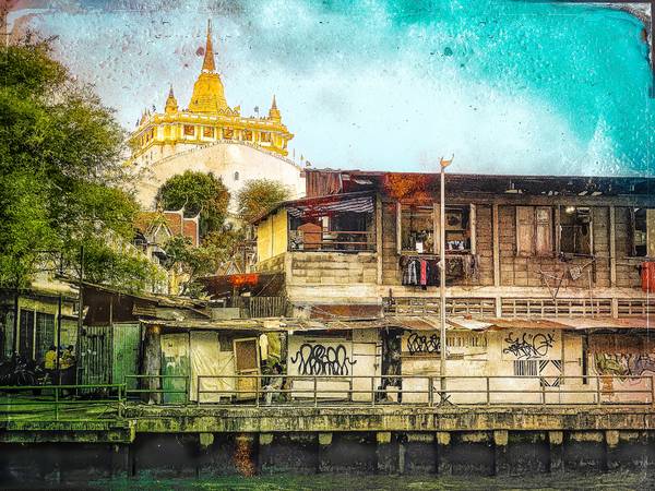 Wat Saket, The Golden Mount, Tempel in Bangkok, Thailand, Fotokunst, Retro, Vintage a Miro May