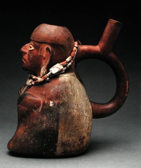 Stirrup vase depicting a dignitary under the influence of coca a Moche