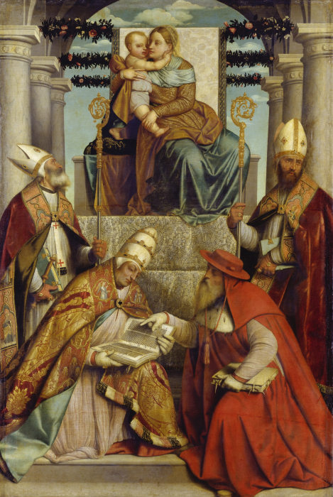 Virgin and Child Enthroned with the Four Fathers of the Latin Church a Moretto da Brescia