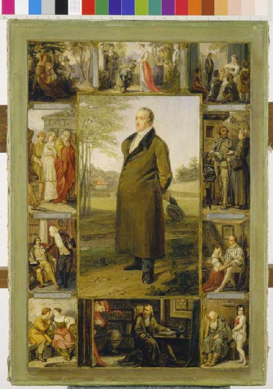 Johann Wolfgang von Goethe, umgeben von seinen Werken. a Moritz Daniel Oppenheim