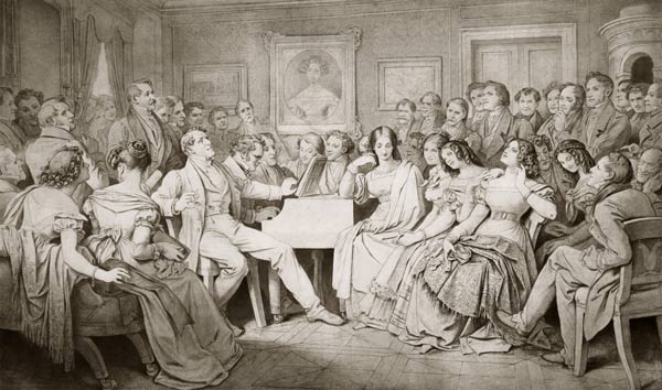 An Evening at Baron von Spaun's: Schubert at the piano among his friends a Moritz von Schwind