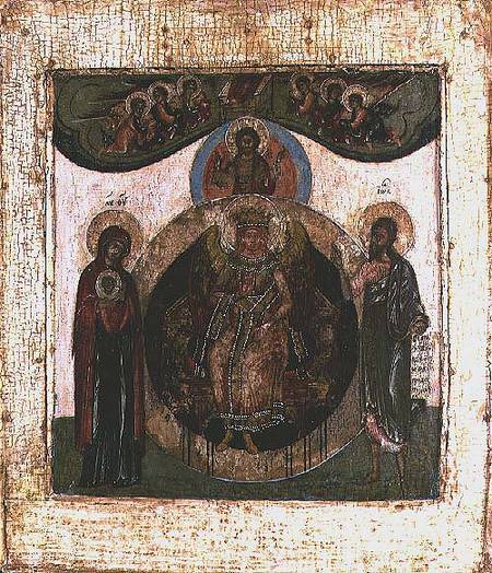 Russian icon of Sophia, The Holy Wisdom, enthroned in the form of a fiery winged angel a Scuola di Mosca