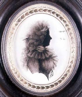 Silhouette of a lady, painted on convex glass