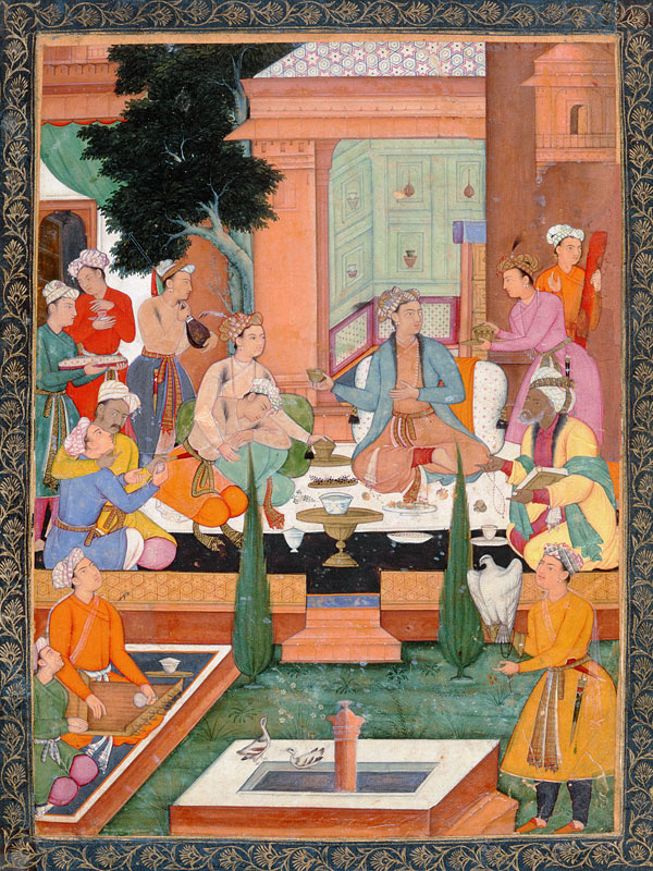 A prince and companions take refreshments and listen to music, from the Small Clive Album a Mughal School
