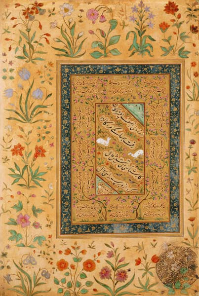 Calligraphy by the Iranian master Ali al-Mashhadi (1442-1519) in a Mughal mount (ink a Mughal School