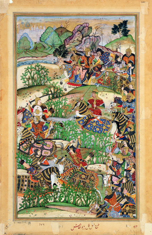 Emperor Akbar (r.1556-1605) at the battle of Samal in 1572, from the 'Akbarnama' made by Abu'l Fazi a Mughal School