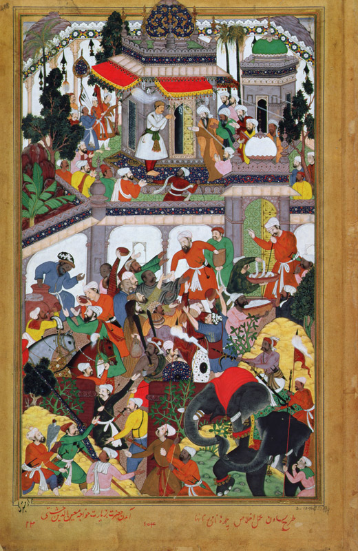 Emperor Akbar (r.1556-1605) visits the shrine of Mu'in ad Din Chisti at Amjir in 1562, from the 'Akb a Mughal School