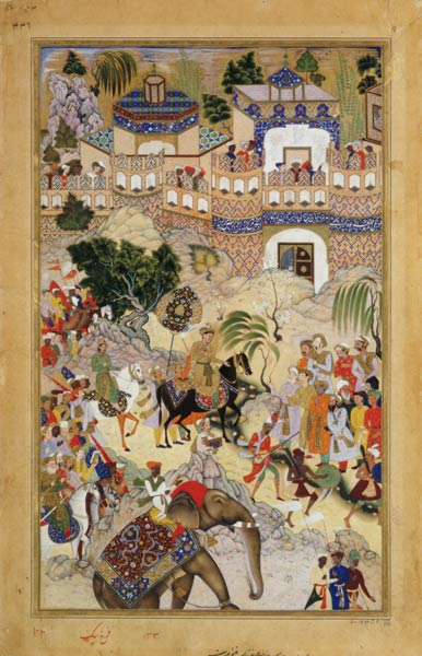 Emperor Akbar's triumphant entry into Surat a Mughal School