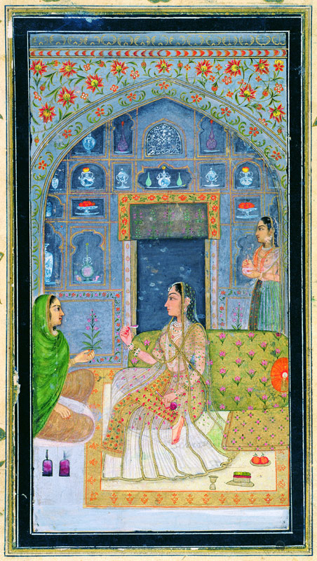 Lady seated in a Pavilion with attendants, from the Small Clive Album a Mughal School