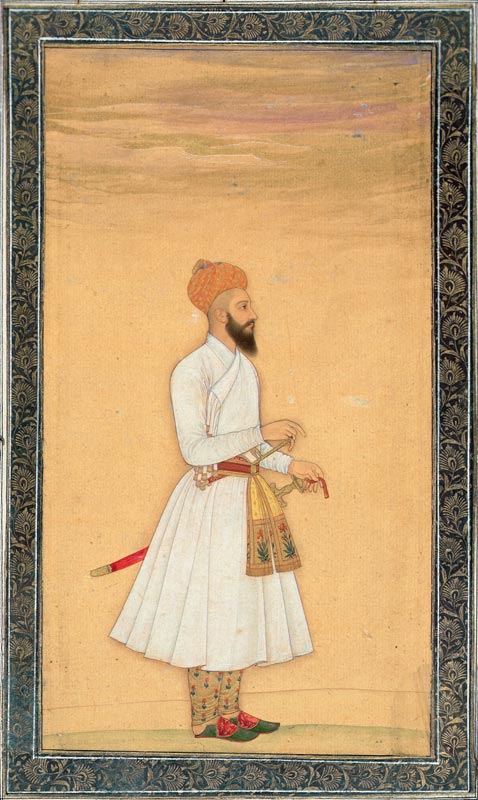 Standing figure of a noble, from the Small Clive Album a Mughal School