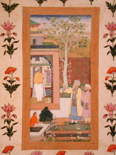 An artist decorating the interior of a garden pavilion, from the Small Clive Album a Mughal School