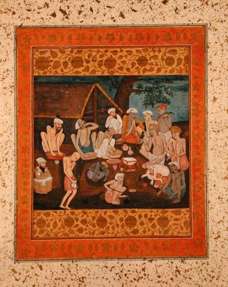 Assembly of fakirs preparing bhang and ganja, from the Large Clive Album a Mughal School