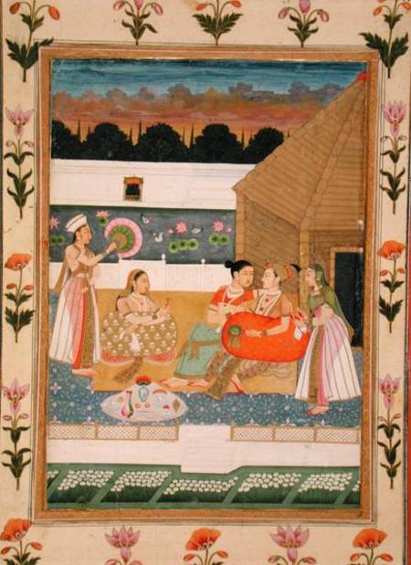 Couple on a terrace at sunset, from the Small Clive Album a Mughal School