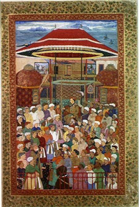 The Court Welcoming Emperor Jahangir (Shah Salim) (1569-1627) a Mughal School