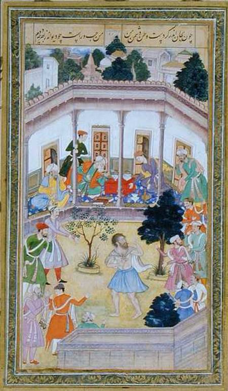 Disturbance by a madman at a social gathering, from the Small Clive Album a Mughal School