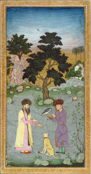 Falconer with companion and pet cheetah, from the Small Clive Album a Mughal School