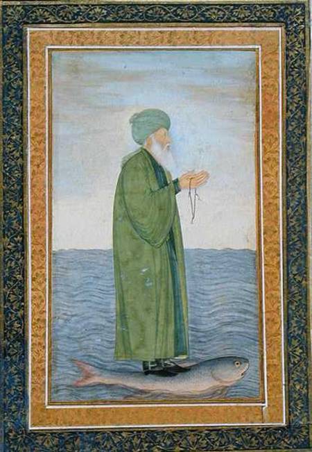 Khawa Khizir Khan riding on a fish, from the Small Clive Album a Mughal School