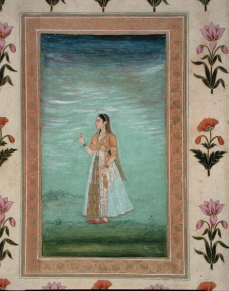 Lady holding a flower, from the Small Clive Album a Mughal School