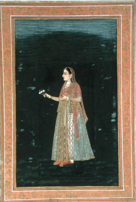 Lady holding flowers, from the Small Clive Album a Mughal School