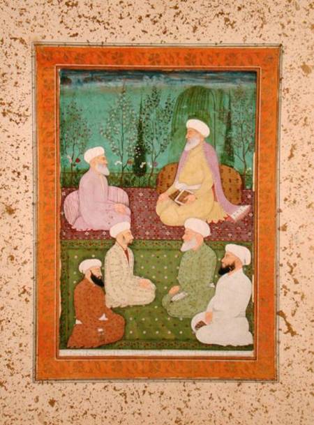 Six Muslim holy men seated on a garden terrace, from the Large Clive Album a Mughal School
